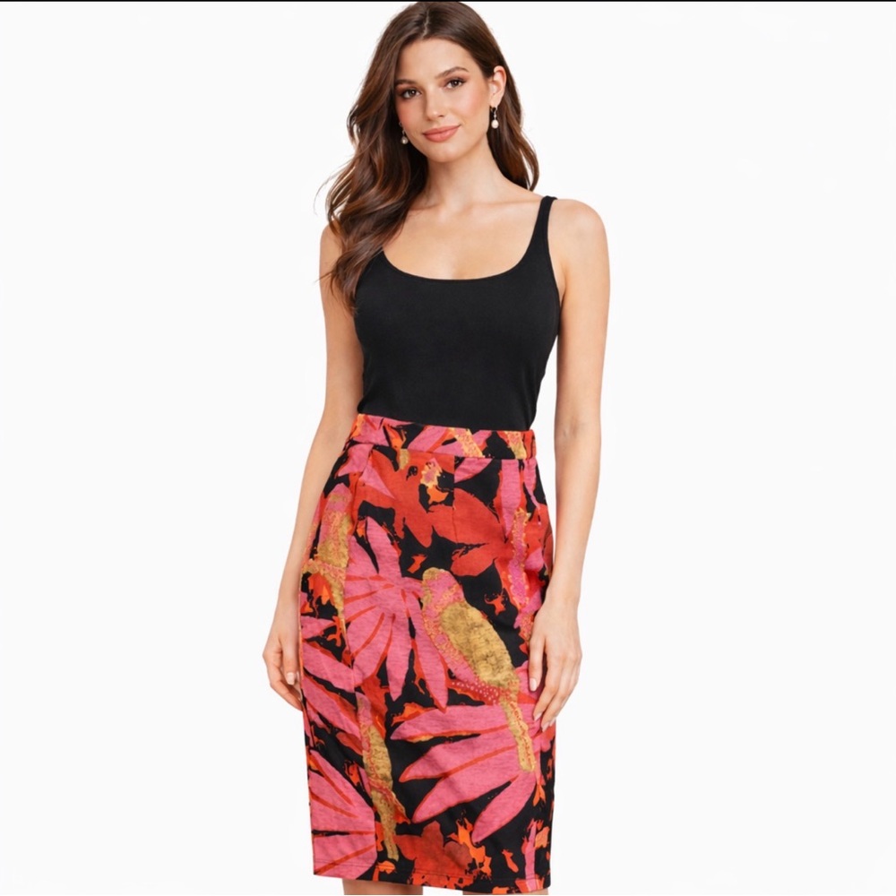 J. Crew Skirt Pink and Gold Leaf Pattern 16